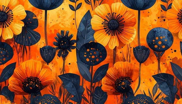 Vibrant orange floral pattern design.