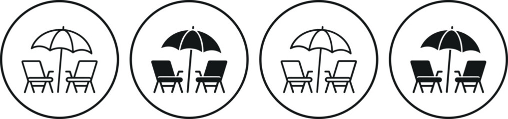 Beach Umbrella And Chairs Line Icons Set For Summer Vacation Resort And Travel Vector Design Collection © MstAduri