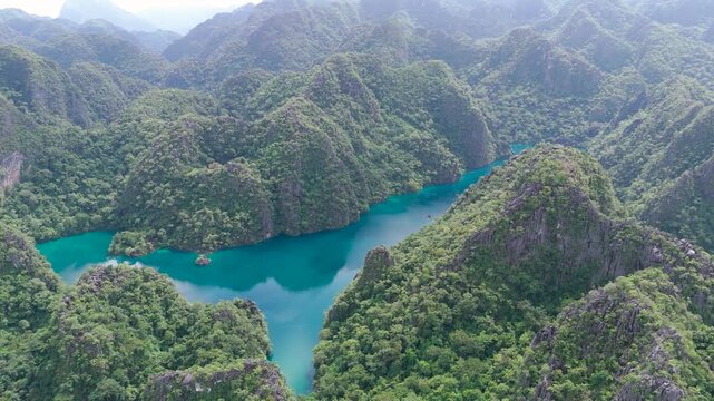 Aerial View of Mountain Lagoons and Limestone Peaks &ndash; Coron Palawan