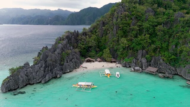 Aerial View of Tropical Beach and Limestone Cliffs &ndash; Coron Palawan