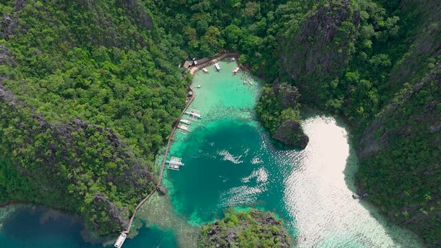 Aerial View of Kayangan Lake and Limestone Cliffs &ndash; Coron Palawan