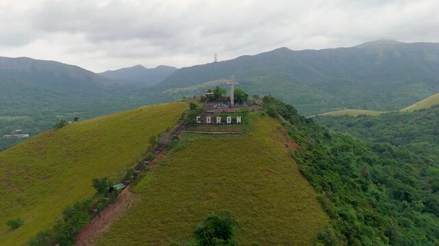 Aerial View of Mount Tapyas Hill and Cross &ndash; Coron Palawan