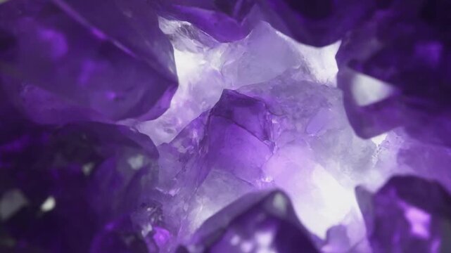 Cinematic Amethyst Crystal Interior Deep Violet Glow Pulsing Slow Zoom Abstract Animation