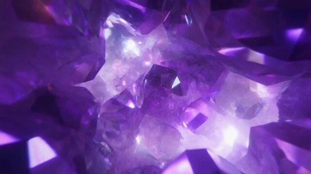 Cinematic Amethyst Crystal Interior Deep Violet Glow Pulsing Slow Zoom Abstract Animation