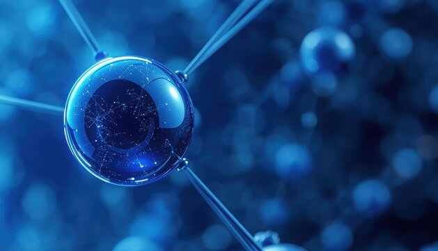 Single magnified microscopic cell structure with radiating connections microscopic structure biotechnology organism biomedical molecular connection research scientific laboratory discovery