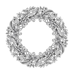 Obraz premium Beautiful floral wreath with flowers and leaves on transparent background