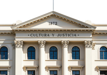 Obraz premium Facade of a historic building with the inscription cultura y justicia isolated on transparent background