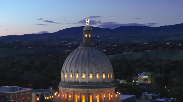 Twilight blankets the domed structure