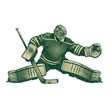 Illustration of an ice hockey goalie in a defensive stance