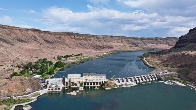Aerial shot of dam construction