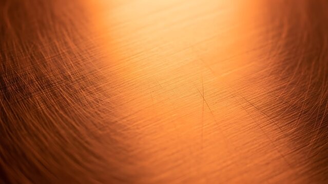 A closeup view of a copper surface with scratches and a light source