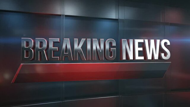 Dynamic news studio with interactive digital display screens showing breaking news headlines and modern broadcast technology for