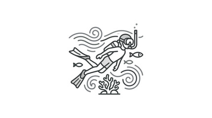 Fototapeta premium Detailed line drawing of a scuba diver underwater