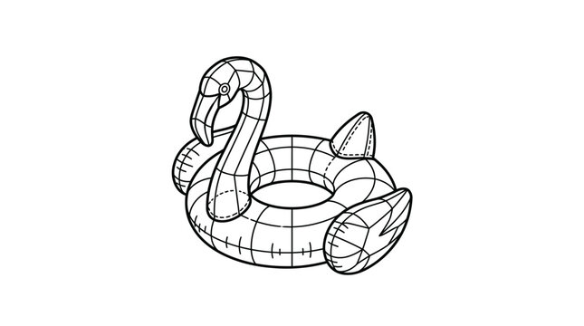Detailed flamingo inflatable pool float line art icon