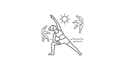 Fototapeta premium Line art of woman practicing yoga on tropical beach.