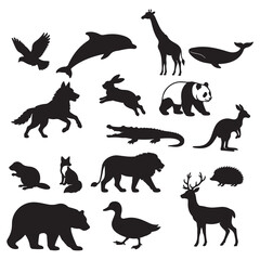 Obraz premium Wildlife Animal Silhouette Collection Set Isolated on White Background Vector Illustration