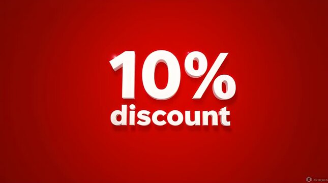 Bold white text "10% discount" illuminated on a gradient red background