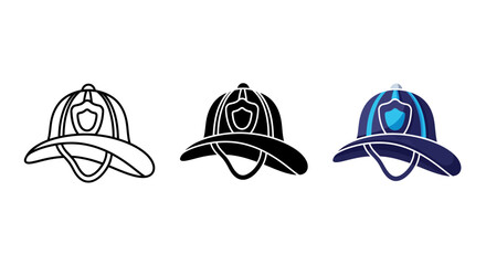 Fototapeta premium Firefighter helmets, emergency response icons, fire safety symbols, rescue team logos