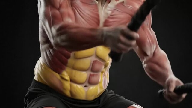 Dynamic muscular male athlete engaged in high-intensity battle rope exercises showcasing strength and fitness in a professional