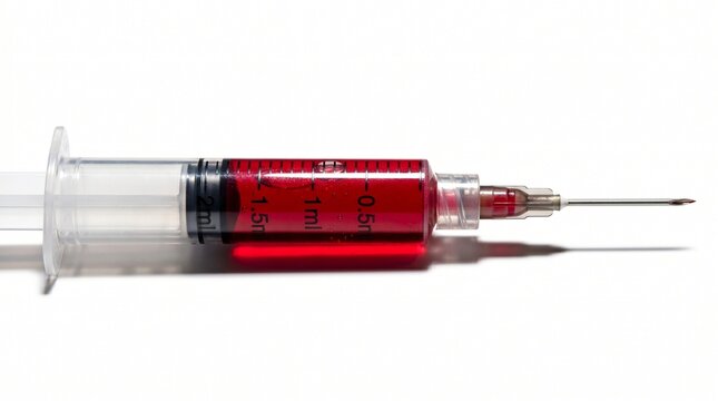 A medical syringe filled with red liquid on transparent background hantavirus pulmonary syndrome, hps