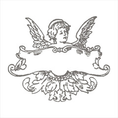 Fototapeta premium A whimsical illustration of a cherub with wings spread
