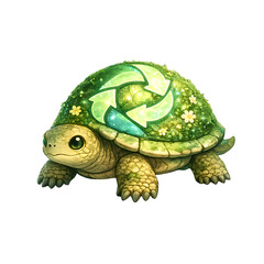 Obraz premium Creative turtle illustration featuring a decorative shell inspired by recycling and environmental awareness concepts.