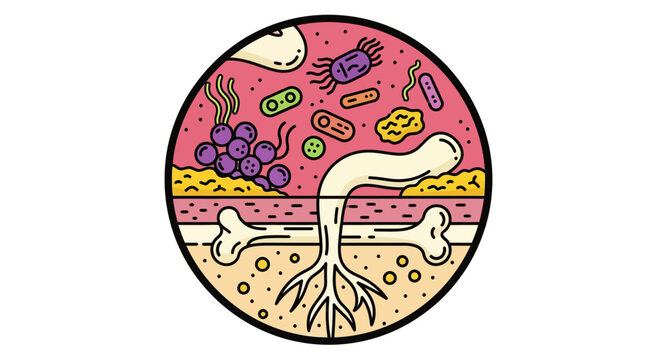 Microscopic View of Bone Tissue and Bacteria Illustration