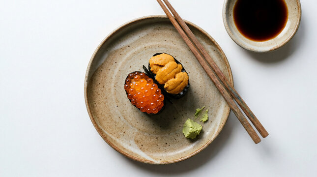 International Sushi Day gunkan combination roe urchin ceramic plate for holiday food celebration culinary promotional restaurant menu design