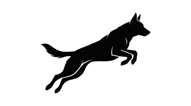 Silhouette of a German Shepherd Dog Jumping Against White Background