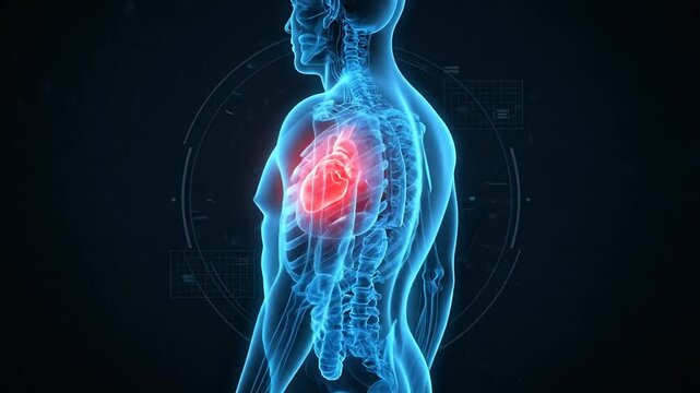 Detailed visualization of human cardiovascular and digestive system functions with glowing anatomical models