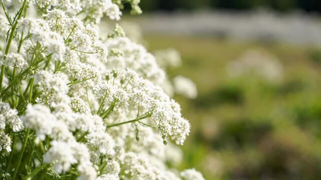White Wildflowers Blooming in Meadow Close Up