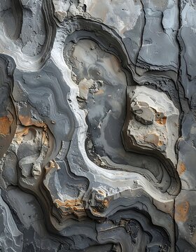 Geological rock formation with swirling patterns.