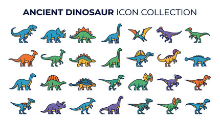 Ancient Dinosaur Icon Collection: Prehistoric Creatures Vector Art © afam