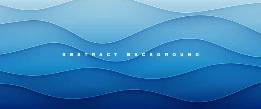 Abstract Blue Layered Wave Background with Paper Cut Style, Modern Fluid Curves, Gradient Ocean Tones, Clean Corporate Design, Vector Illustration