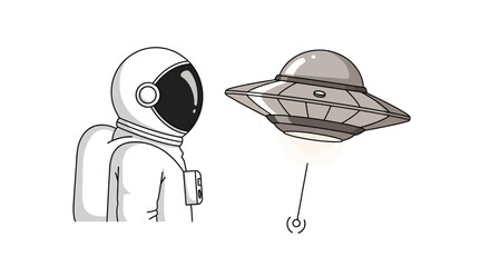 Astronaut Encounters Alien UFO Flying Saucer in Space © Untung