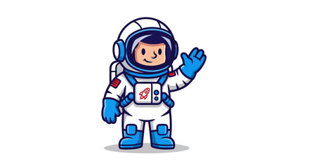 Fototapeta premium Cute Astronaut Waving Hello, Space Explorer Character, Cartoon Style