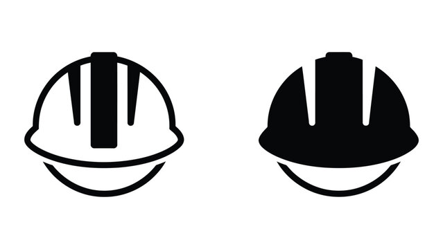 Hard hat icon set in outline and solid glyph style vector