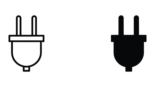 Electric plug icon set in outline and solid glyph style vector