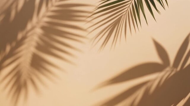 Tropical palm leaf shadows on warm beige wall, luxury resort aesthetic, natural sunlight, wellness atmosphere, minimalist background, hospitality branding, abundant copy space, serene lifestyle