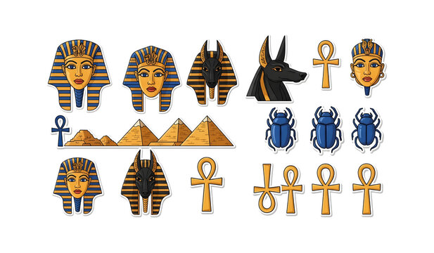 Ancient Egyptian Symbols and Deities Cartoon Sticker Collection