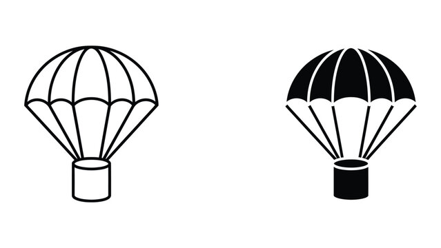 Parachute drop icon set in outline and solid glyph style vector
