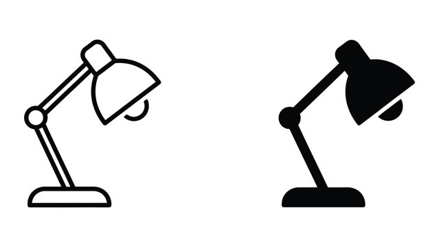 Desk lamp icon set in outline and solid glyph style vector