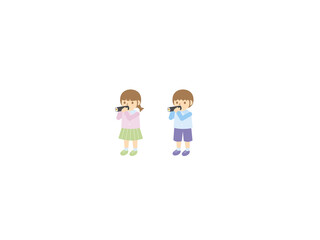 Obraz premium 節分に恵方巻きを食べる男の子と女の子のイラスト