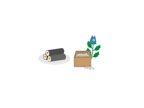 節分の恵方巻きと升と柊鰯のイラスト・お供え・小物