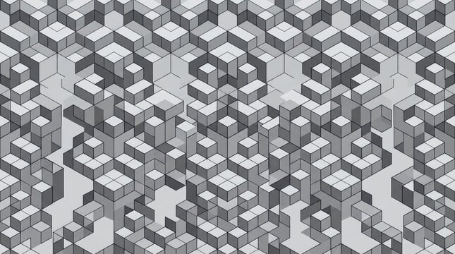Abstract geometric pattern with repeating cube shapes in grayscale tones op art digital