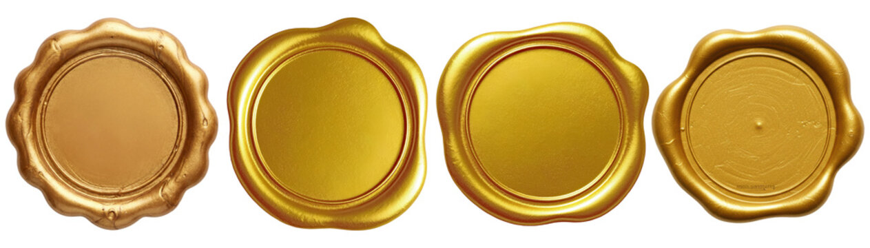 Collection of luxurious shimmering gold wax seals, perfect for adding an elegant and authentic touch to design projects.