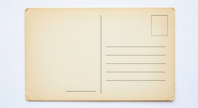 Vintage Blank Postcard Back with Aged Paper Texture and Address Lines Isolated on White Background