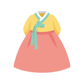 Vector illustration of a Korean hanbok dress, minimalist cultural clothing icon in soft pastel tones.