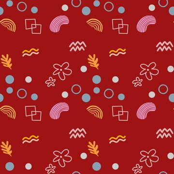 abstrack line doodle seamless pattern with teracota background