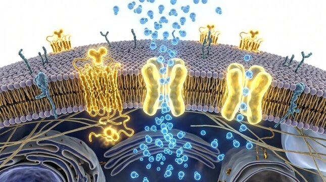 3D Microscopic Diagram of Aquaporin Channels Reabsorbing Water in Kidney Collecting Duct